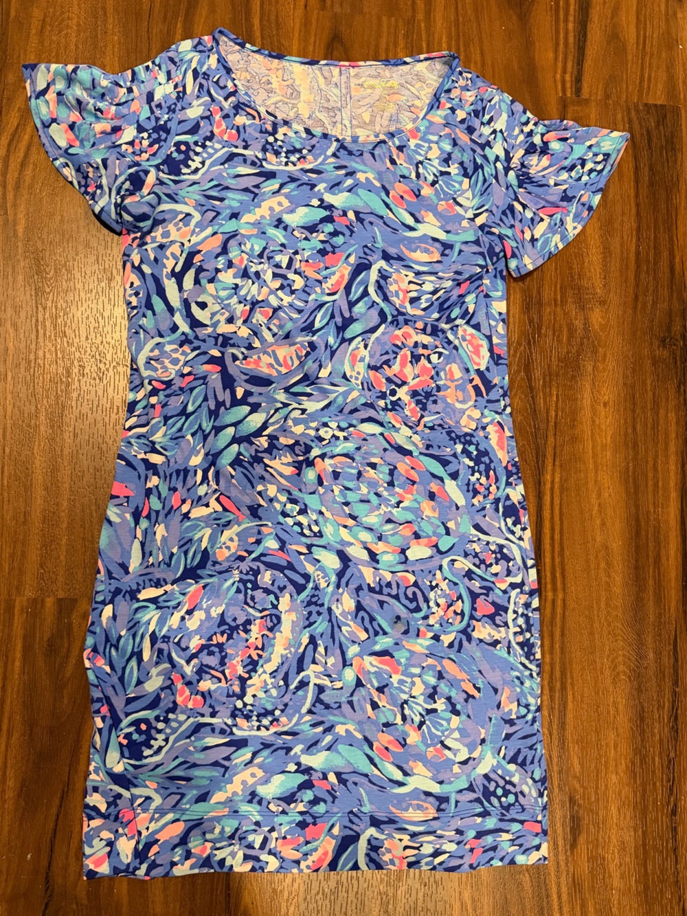 Lilly Pulitzer Blue Teal Pink Floral Tshirt dress